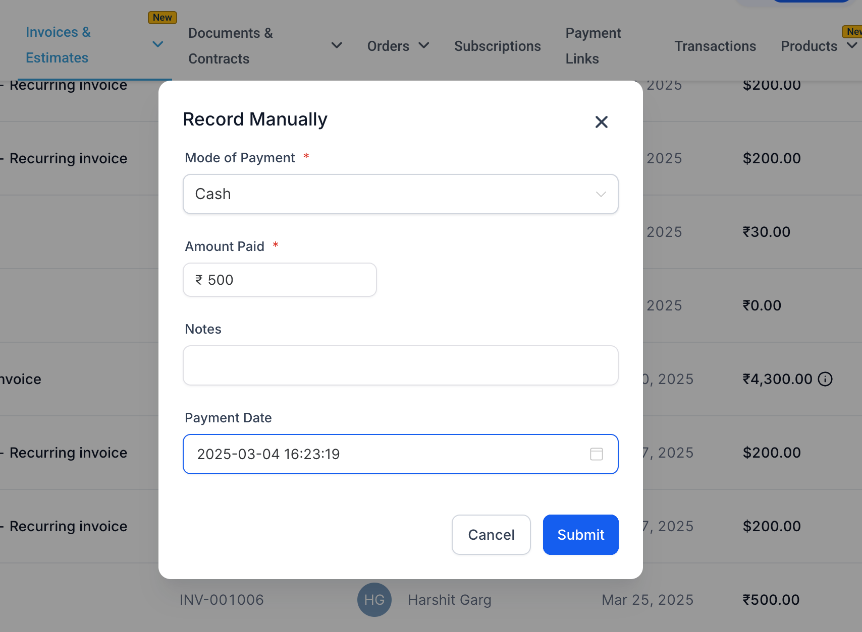 Transaction Screenshot