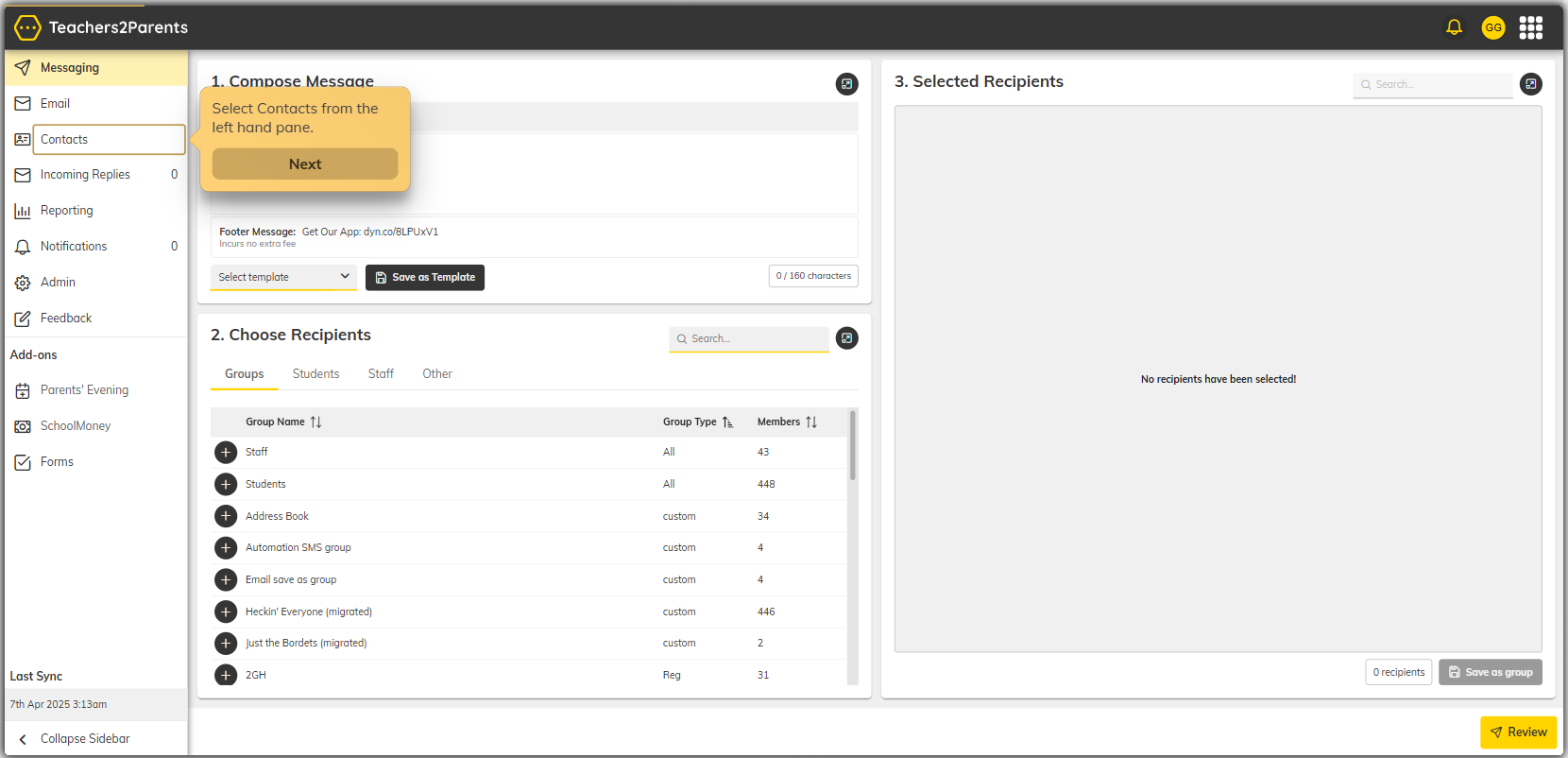 Contact Message Filters on T2P New