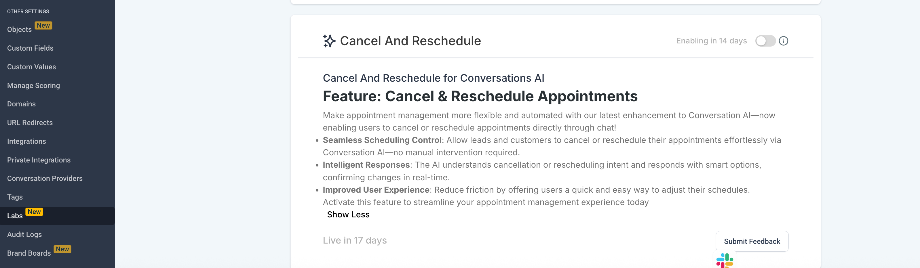 Conversation AI - Cancel and Reschedule Appointment 1 Feature Screenshot