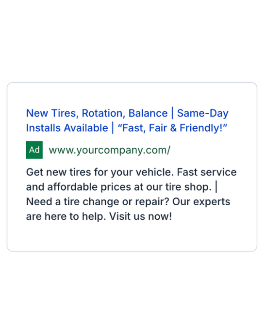 Tire Center - Google Ad